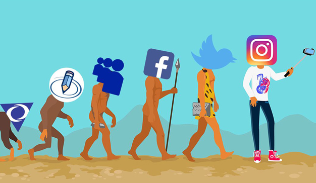 Dibujo de la evolución del hombre a través de redes sociales